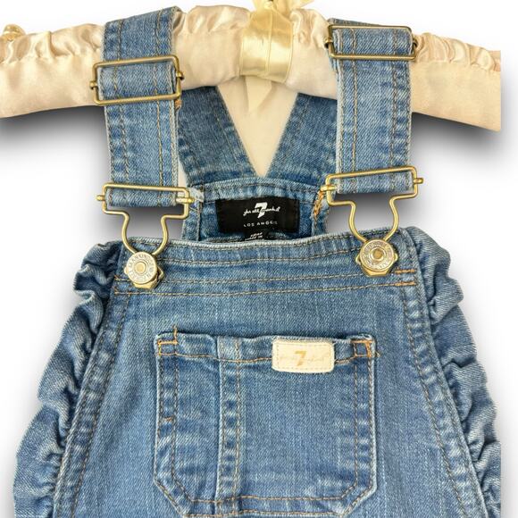7 For All Mankind Denim Jean Shorts Bib Overalls Adjustable Straps Baby Girl 18M - Picture 2 of 8